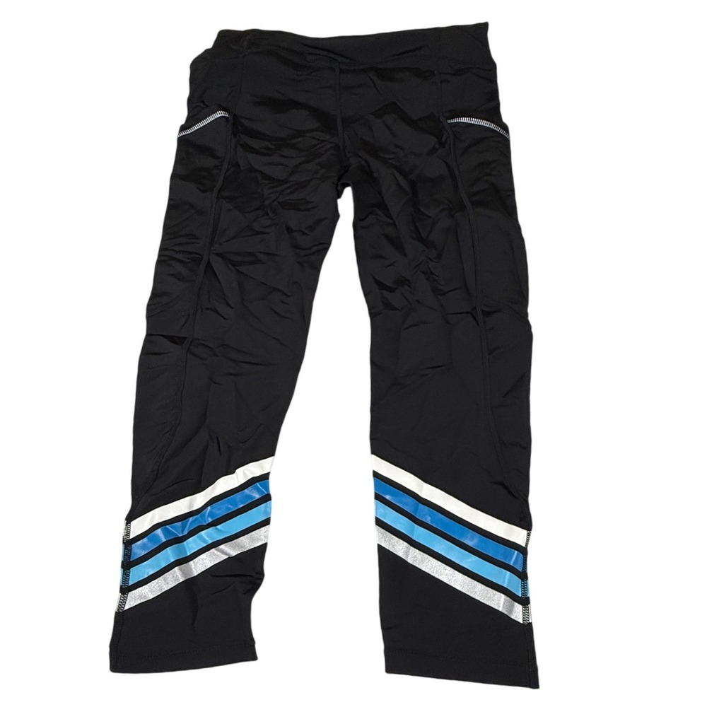 Herbalife Nutrition Women's S Black Blue Stripe Capri Leggings Zip Pockets - Picture 8 of 9